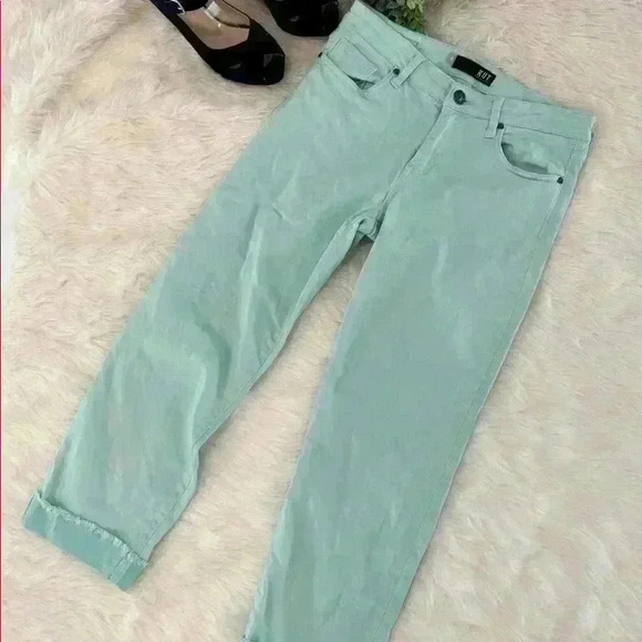 KUT  FROM THE KLOTH AMY AQUA STRAIGHT LEG CROPPED ROLLED CUFFED HEM SZ. 8 - Picture 8 of 9